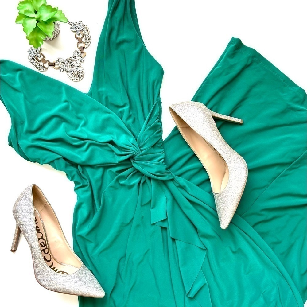 Lauren Ralph Lauren Kelly Green Sleeveless Twist Front Ruffle Gown Maxi Dress 4